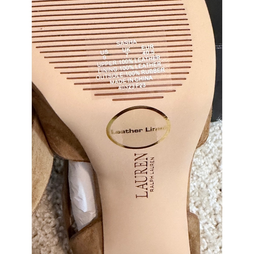 Lauren Ralph Lauren Sasha Tan Suede Platform Block Heel Sandals 9 40323-F23 - Picture 6 of 14